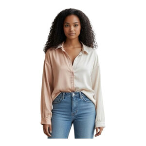 Strut & Bolt Elegant Two-Tone Women's button down Blouse Size Large